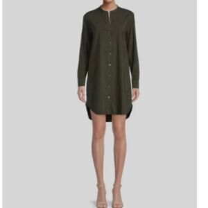 James Perse Shirt Dress Black Split Mandarin Collar Button-Up Tunic Size 2